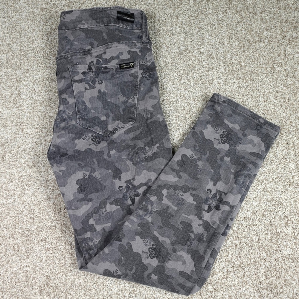 Seven7 Womens Grey Camo Floral Mid Rise Slim‎ Straight Jeans Size 12